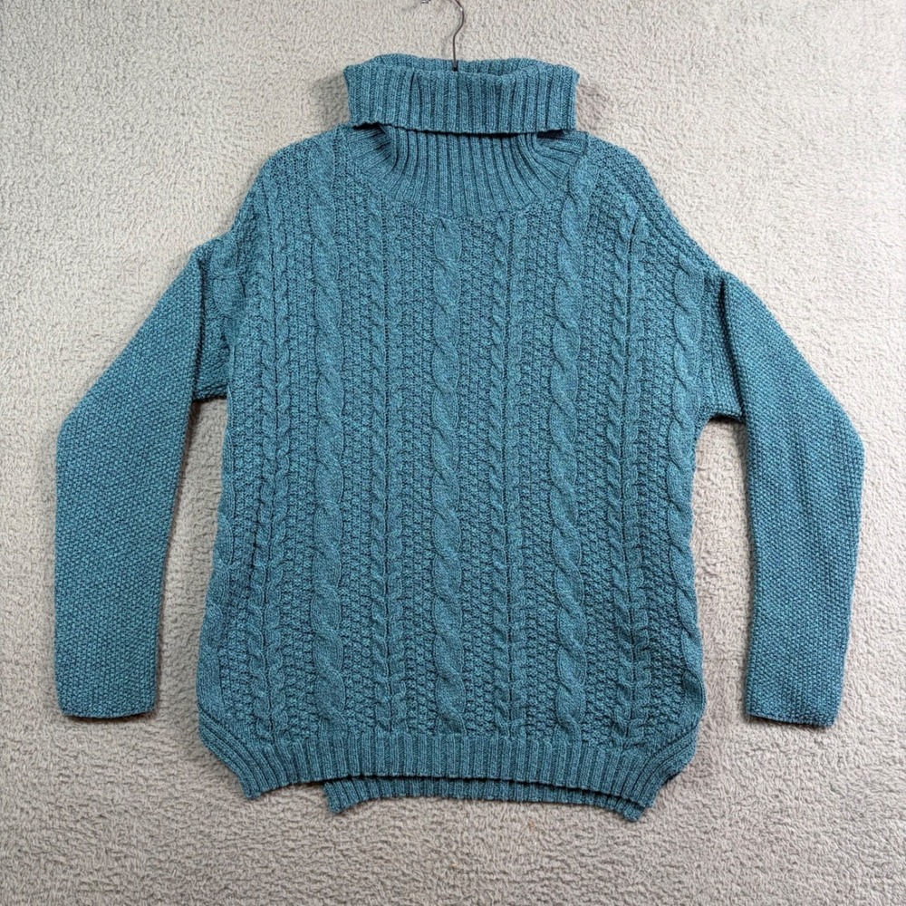 Cotton Country by Parkhurst Teal Cable Knit Turtleneck Sweater‎ Size S/P Canada